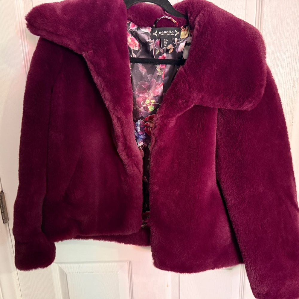 Nanette Lepore deep plum fuzzy jacket- small